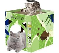 Bissap Cat Cardboard House, Large Thickened Play House with 2 Story Scratch Pads Bed Scratching Lounge for Indoor Cats Kittens Breathable Cube Shelter Corrugated Scratcher Box Toy