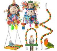 Bissap Conure Toys, 5 PCS Parrot Foraging Shredder Hanging Toys Sola Balls with Sand Hammer Perch Swing Climbing Ladder for Small Parrots Parakeets Conures Cockatiels Love Birds Cage Toy