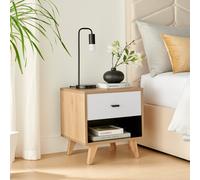 Bisset Off-White & Wood Effect Storage Bedside Table FurnitureboxUK Off White One Size