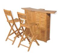 Bistro Bar Set Brown Teak 155x53x105cm Folding Table with 2 Stools Parasol Hole