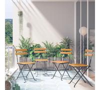 Bistro Chair Set 4pcs Folding Solid Eco Acacia Wood Black Steel Frame 40x39x79cm