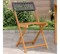 Bistro Chairs 2pc Black Acacia Wood & Poly Rattan Foldable Patio 41x52.5x80cm x2