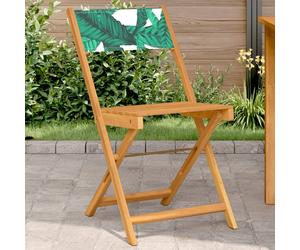 Bistro Chairs Cream White Acacia Wood & Polyester Leaf Pattern 41x52.5x80cm 2pcs