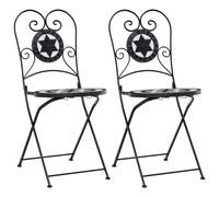 Bistro Chairs Foldable 2pc Black White Ceramic Seat 37x44x89cm Iron Frame.
