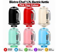 Bistro Chef 1.7L Electric Kettle 3000W Fast Boil Cordless Choose From 6 Colours