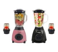 Bistro Chef 2-in-1 Nuts Ice Crushing Mixer Blender 850W, Professional Handheld Kitchen Blender 1.5L for Smoothie Maker, Fruit Juice, Shake, Made from Glass & Stainless Steel (Pink & Black, Pack of 2)
