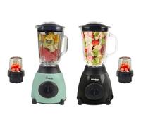 Bistro Chef 2-in-1 Nuts Ice Crushing Mixer Blender 850W, Professional Handheld Kitchen Blender 1.5L for Smoothie Maker, Fruit Juice, Shake, Made from Glass & Stainless Steel (Green & Black, Pack of 2)