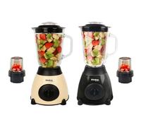 Bistro Chef 2-in-1 Nuts Ice Crushing Mixer Blender 850W, Professional Handheld Kitchen Blender 1.5L for Smoothie Maker, Fruit Juice, Shake, Made from Glass & Stainless Steel (Beige & Black, Pack of 2)