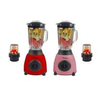 Bistro Chef 2-in-1 Nuts Ice Crushing Mixer Blender 850W, Professional Handheld Kitchen Blender 1.5L for Smoothie Maker, Fruit Juice, Shake, Made from Glass & Stainless Steel (Red & Pink, Pack of 2)