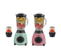 Bistro Chef 2-in-1 Nuts Ice Crushing Mixer Blender 850W, Professional Handheld Kitchen Blender 1.5L for Smoothie Maker, Fruit Juice, Shake, Made from Glass & Stainless Steel (Green & Pink, Pack of 2)