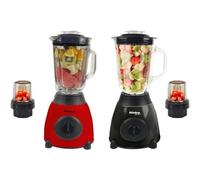 Bistro Chef 2-in-1 Nuts Ice Crushing Mixer Blender 850W, Professional Handheld Kitchen Blender 1.5L for Smoothie Maker, Fruit Juice, Shake, Made from Glass & Stainless Steel (Red & Black, Pack of 2)