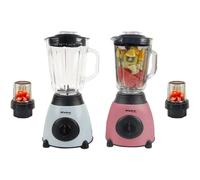 Bistro Chef 2-in-1 Nuts Ice Crushing Mixer Blender 850W, Professional Handheld Kitchen Blender 1.5L for Smoothie Maker, Fruit Juice, Shake, Made from Glass & Stainless Steel (Pink & Blue, Pack of 2)