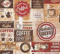 Bistro Coffee Shop Diner Wallpaper Kitchen Vintage Red Brown Beige Embossed from YöL