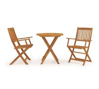 Bistro Folding Set Brown Acacia Wood Oil-Finish 70cm Round Table + 2 Fold Chairs