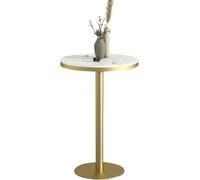 Bistro Round Bar Table with Marble Top and Gold Metal Base - Counter Pub Desk for Kitchen, Restaurant, Office, and Cafe