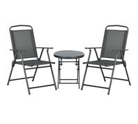 Bistro Set 2 Chairs Table Folding Garden Patio Balcony Outdoor 3 Piece Grey