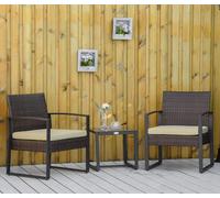 Bistro Set 2 Chairs & Table Rattan 3 Piece with Cushions Garden Balcony Outdoor