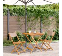 Bistro Set 2 Chairs & Table Taupe Solid Acacia 70x70x75cm Compact Foldable Cozy