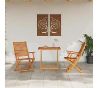 Bistro Set 2 Seater Brown Solid Acacia Wood Foldable 70cm Table Outdoor Compact