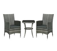 Bistro Set 2-Seater Light Grey Rattan Wicker Steel Frame 60x58.5x89.5cm Cushions