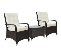 Bistro Set 2-Seater White PE Rattan Steel Frame w/ Glass Table 62x73x95cm Incl.