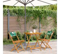 Bistro Set 2pc Foldable Solid Acacia Wood Table 60x60x75cm Leaf Pattern Outdoor