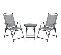 Bistro Set 2pc Light Grey Steel Tempered Glass Mesh Folding Chairs 53.5x64x93cm
