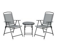 Bistro Set 2pc Light Grey Steel Tempered Glass Mesh Folding Chairs 53.5x64x93cm
