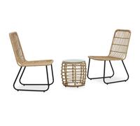 Bistro Set 2pc Oak PE Rattan & Powder-Coated Steel w/ Glass Table 66.5x53.5x90cm