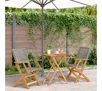 Bistro Set 2Seater Grey Acacia Wood PERattan Folding Table Ø60cm Chairs 54x57x91