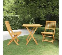 Bistro Set 3-pc Brown Acacia Wood 60cm Round Folding Table + 2 Chairs 74cm High
