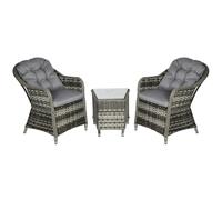 Bistro Set 3-Piece Aluminium Rattan Grey 62x77x83cm Tempered Glass Cushions x3