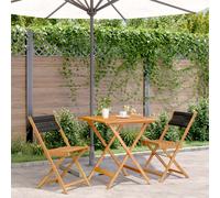 Bistro Set 3-Piece Black Solid Acacia Wood Folding Table & 2 Chairs 70x70x75cm