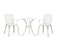 vidaXL Bistro Set 3 Piece Cast Aluminium White Table and Chair Balcony Garden