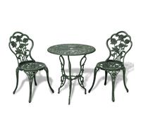 Bistro Set 3-piece Green Cast Aluminium & Cast Iron Table 59x59cm Chairs 38x41cm