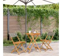 Bistro Set 3-piece Grey Acacia & PE Rattan Foldable Table 60x75cm Outdoor Chairs