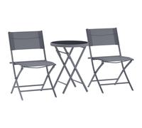 Bistro Set 3-Piece Grey Metal Tempered Glass Foldable Mesh Chairs 80Hx55Lx46Wcm