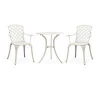 Bistro Set 3-piece White Cast Aluminium Patio Table 62x65cm Chairs, 61x60x93cm