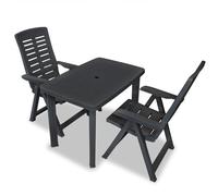 Bistro Set 3pc Anthracite Plastic Table 101x68x72cm Chairs 60x61x108cm FoldRecl
