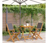 Bistro Set 3pc Anthracite Polyester & Solid Acacia Wood 60x60x75cm Mini Foldable