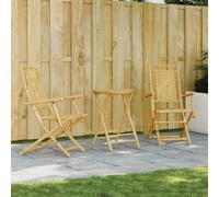Bistro Set 3pc Bamboo Natural 55 x 55 x 75 cm Table + 2 Folding Chairs Foldable
