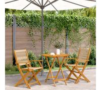 Bistro Set 3pc Beige Acacia Wood and Polypropylene Foldable Table 70x75cm Chairs
