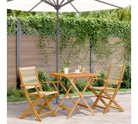 Bistro Set 3pc Beige Acacia Wood Foldable 70x70x75cm Patio Garden Chairs Cafe