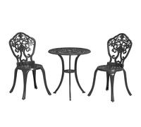 Bistro Set 3pc Black Cast Aluminium 60cm Table 39x52x88cm Chairs Floral Outdoor
