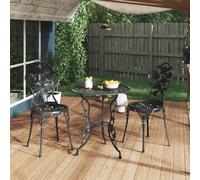 Bistro Set 3pc Black Cast Aluminium & Cast Iron Table 59x59x62 cm RomanticFloral