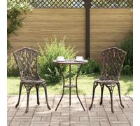Bistro Set 3pc Bronze Aluminium Compact Outdoor Table 53x53x70.5cm Chairs Dining