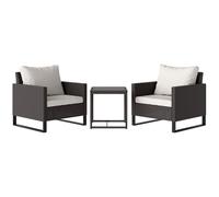 Bistro Set 3pc Brown PE Rattan Steel Frame Tempered Glass Table Chairs 75cm Seat