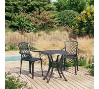 Bistro set 3pc Cast Aluminium Black Patio Garden 2 Chairs 1 Table 78cm Outdoors