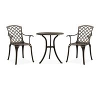 Bistro Set 3pc Cast Aluminium Bronze Chairs 61x60x93cm Table Ø62x65cm Outdoor.