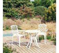Bistro Set 3pc Cast Aluminium White Elegant Patio Table 78cm x Chairs 61x60x93cm